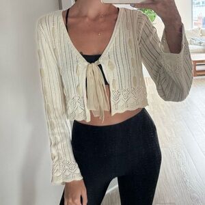 Zara Cream Lace-Trim Blouse